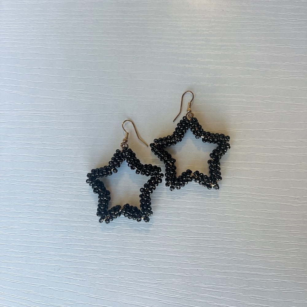 Black Beaded Star Earrings (gameday) (boutique)